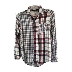 Abercrombie & Fitch Blouse Size S Multi Plaid Navy Cranberry Ivory Button Up